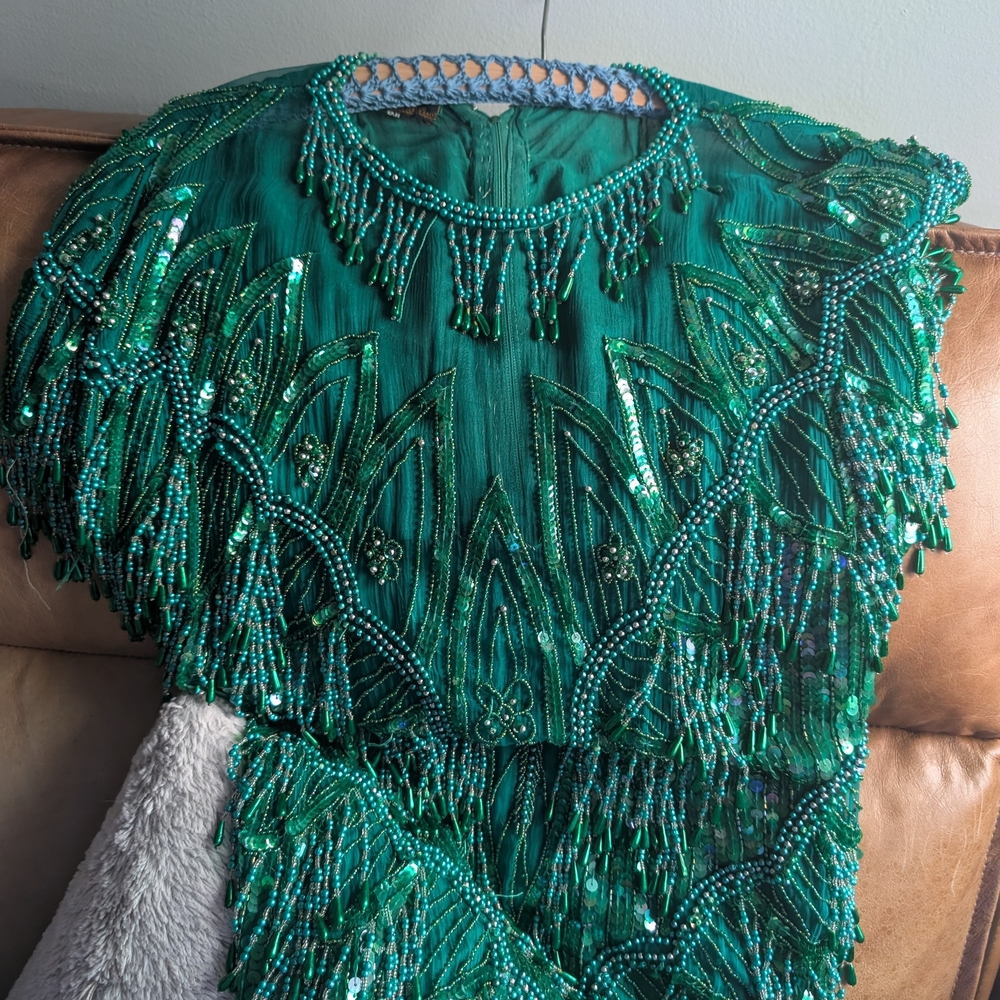 Elegant Green Beaded Midi Dress